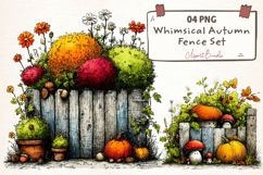 Whimsical Autumn Fence Clipart Product Image 1