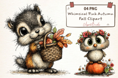 Whimsical Pink Autumn Fall Clipart Product Image 1