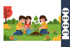 Children Planting Tree Outdoors in Autumn Park Environment V Product Image 1