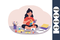 Girl Painting Butterfly Art Sitting Cross Legged with Paints Product Image 1