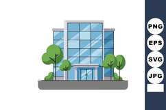 Modern office building with glass windows and surrounding gr Product Image 1