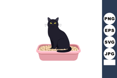 Black cat sitting in pink litter box with beige litter granu Product Image 1