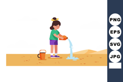 Child pouring water on dry soil in desert environment with w Product Image 1