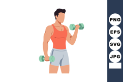 Muscular man lifting green dumbbells in orange tank top and Product Image 1