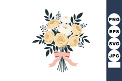 Bouquet of cream roses and white flowers with green leaves t Product Image 1