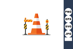 Traffic cone with caution barriers and warning lights in fla Product Image 1