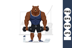 Muscular bear character lifting dumbbells in gym workout fit Product Image 1