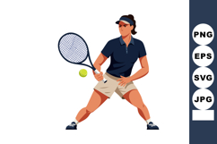 Female tennis player preparing to hit ball with racket in sp Product Image 1