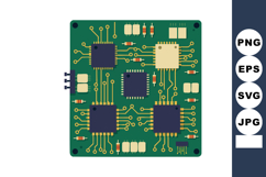 Electronic circuit board with chips and resistors in flat ve Product Image 1