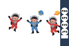 Three Kids Wearing Space Suits with Planets in Cartoon Style Product Image 1