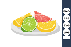 Citrus Fruit Slices Plate with Lemon Lime and Grapefruit Vec Product Image 1