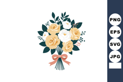 Bouquet of cream and white roses with green leaves and pink Product Image 1