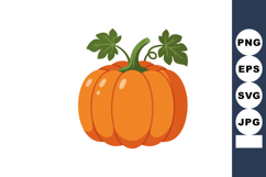 Pumpkin with green leaves vector illustration in orange colo Product Image 1