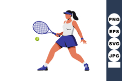 Female tennis player hitting ball with racket in dynamic act Product Image 1