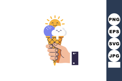 Hand Holding Ice Cream Cone with Smiling Sun and Cloud Scoop Product Image 1