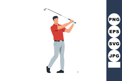 Male Golfer Wearing Red Shirt and Grey Pants Swinging Golf C Product Image 1