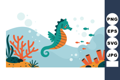 Seahorse underwater scene with coral reefs and colorful fish Product Image 1