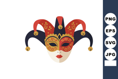 Venetian Jester Mask with Red and Black Colors and Gold Bell Product Image 1