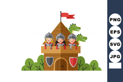Castle with Knights and Dragon Vector Illustration for Medie Product Image 1