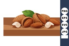 Almond nuts with green leaves on wooden surface healthy snac Product Image 1