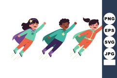 Children Flying with Superhero Capes Illustration in Bright Product Image 1