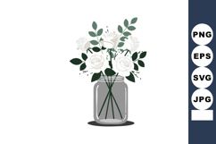 White roses bouquet in glass jar with green leaves simple fl Product Image 1