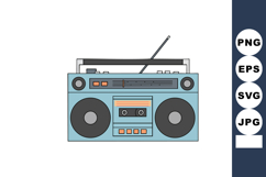 Vintage blue portable radio cassette player vector illustrat Product Image 1