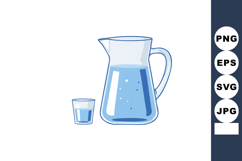 Blue Water Pitcher with Glass Illustration Vector for Refres Product Image 1