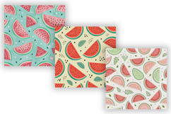 watermelon seamless pattern, digital paper fruit, summer slice design, pink green background, juicy fruit pattern, retro watermelon print, watercolor food design, sweet summer fruits, picnic theme wallpaper, seamless fruity pattern, kawaii watermelon slic