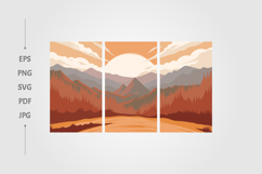 mountain view with wild forest and sunset in the background Product Image 1