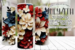 3D Flowers Tumbler Sublimation, July 4th 20oz Tumbler Design Product Image 1