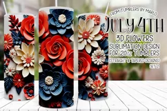 3D Flowers Tumbler Sublimation, July 4th 20oz Tumbler Design Product Image 1