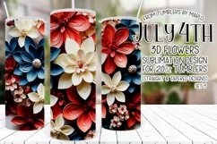 3D Flowers Tumbler Sublimation, July 4th 20oz Tumbler Design Product Image 1