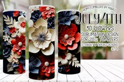 3D Flowers Tumbler Sublimation, July 4th 20oz Tumbler Design Product Image 1