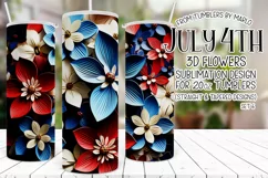 3D Flowers Tumbler Sublimation, July 4th 20oz Tumbler Design Product Image 1