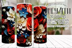 3D Flowers Tumbler Sublimation, July 4th 20oz Tumbler Design Product Image 1