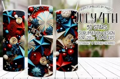 3D Stars Tumbler Sublimation, July 4th 20oz Tumbler Design Product Image 1