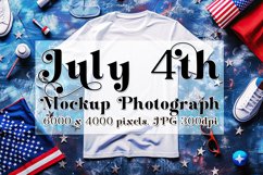 4th of July Mockup, White T Shirt on Blue Table Photograph 6 Product Image 1