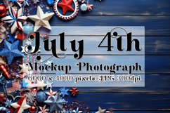 4th of July Mockup, Top View Blue Wood Table Photograph 1 Product Image 1