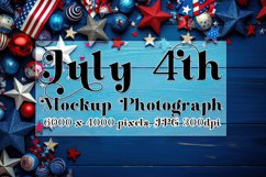 4th of July Mockup, Top View Blue Wood Table Photograph 2 Product Image 1