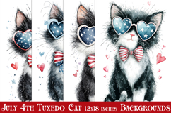 July 4th Backgrounds, 4th of July Tuxedo Cat Backgrounds Product Image 1