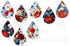 July 4th Earrings, Red White Blue Floral Earrings Designs Product Image 2