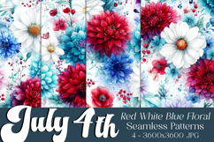 July 4th Patterns, July 4th Floral Seamless Patterns, s17 Product Image 1