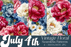 July 4th Patterns,July 4th Vintage Floral Seamless Pattern 3 Product Image 1