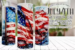 July 4th Tumbler Design, Watercolor American Flag Design Product Image 1