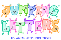 Jumping Letters Font Doodle Lettering Cartoon Characters ABC PNG SVG by Squeeb Creative