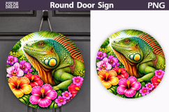 Tropical Iguana Door Sign | Jungle Animal Floral Decor Product Image 1