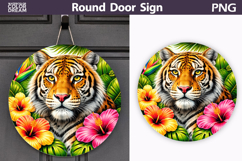 Tropical Tiger Door Sign | Jungle Animal Floral Decor Product Image 1