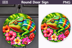Tropical Chameleon Door Sign | Jungle Animal Floral Decor Product Image 1