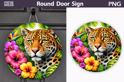 Tropical Leopard Door Sign | Jungle Animal Floral Decor Product Image 1